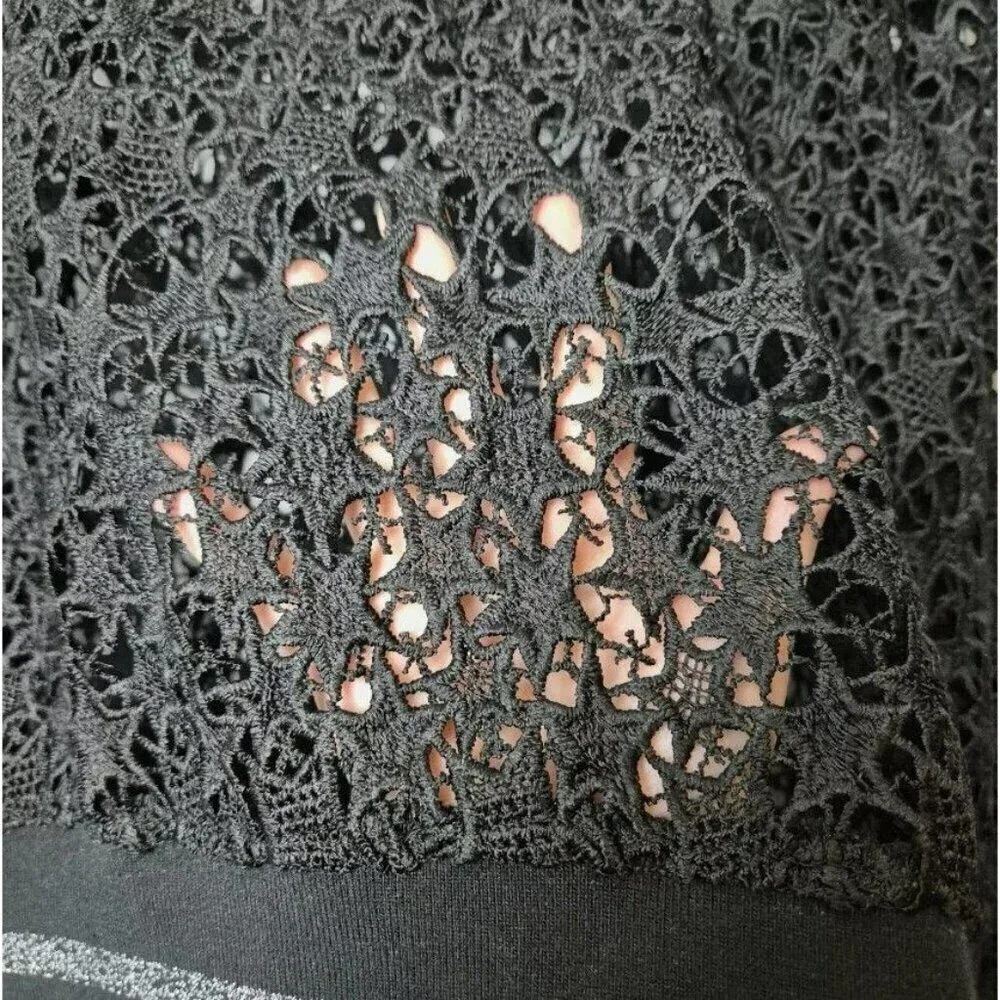 2/$30 Zara Knit Womens Medium Top Floral Crochet Black Lace Long Sleeve Knitwear